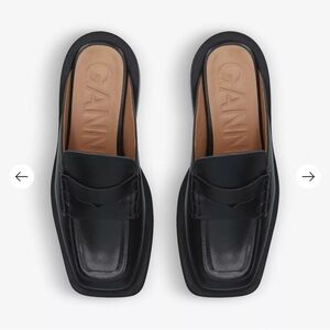 GANNI — Square-toe backless leather heeled loafers